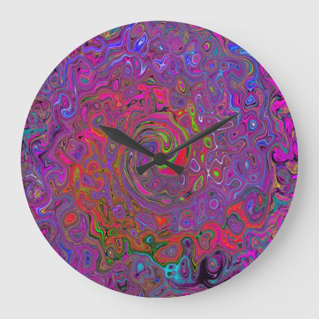 Psychedelic Groovy Magenta Retro Liquid Swirl Stor Klocka (Framsida)