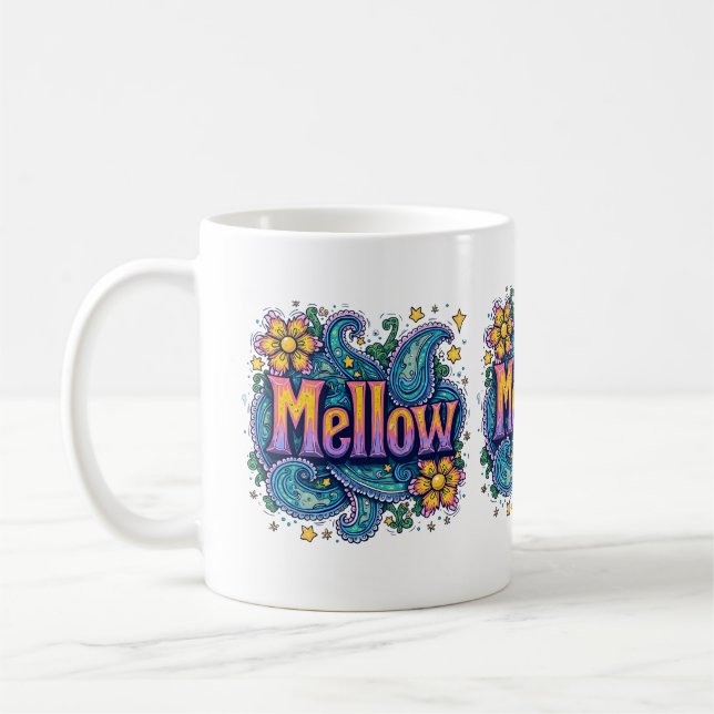 Psychedelic Groovy ’Mellow’ Retro Hippie Art Kaffemugg (Vänster)