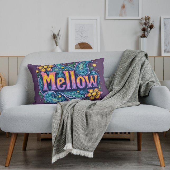 Psychedelic Groovy ’Mellow’ Retro Hippie Art Lumbarkudde (Psychedelic Groovy "Mellow" Retro Hippie Art Lumbar Pillow)