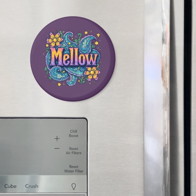 Psychedelic Groovy ’Mellow’ Retro Hippie Art Magnet (In Situ (Fridge))