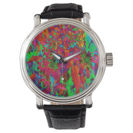 Psychedelic Groovy Red and Grönt Wildblommor Armbandsur