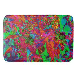 Psychedelic Groovy Red and Grönt Wildblommor Badrumsmatta