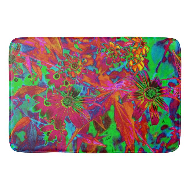 Psychedelic Groovy Red and Grönt Wildblommor Badrumsmatta (Framsidan)