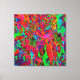 Psychedelic Groovy Red and Grönt Wildblommor Canvastryck