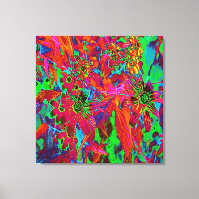 Psychedelic Groovy Red and Grönt Wildblommor Canvastryck (Framsida)