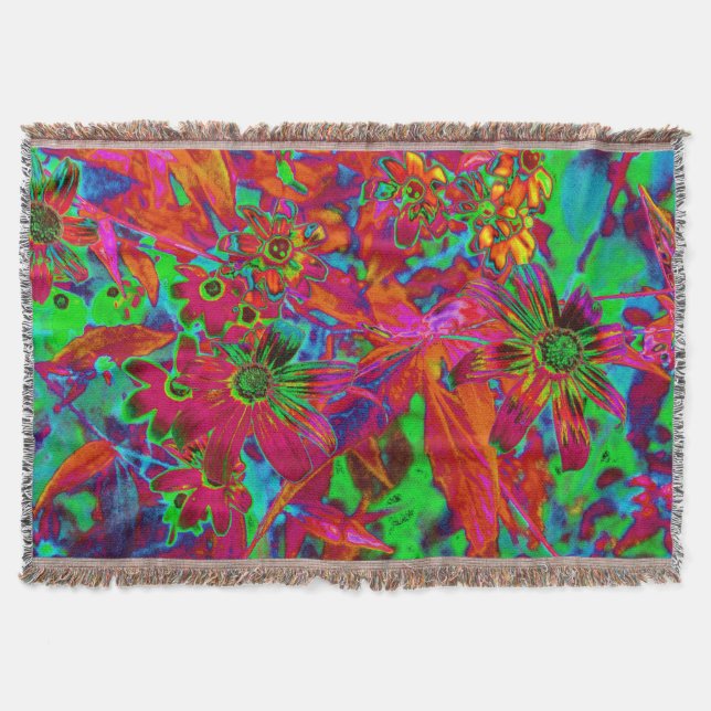 Psychedelic Groovy Red and Grönt Wildblommor Filt (Framsidan)