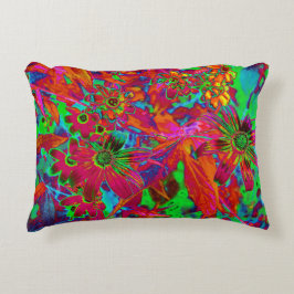 Psychedelic Groovy Red and Grönt Wildblommor Prydnadskudde