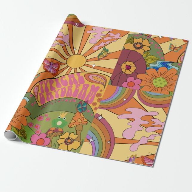 Psychedelic Groovy Retro Wrapping Papper Presentpapper (Utrullad)