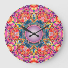 Psychedelic Groovy Rosa Kärlek Glam Mandala Stor Klocka