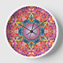 Psychedelic Groovy Rosa Kärlek Glam Mandala Stor Klocka