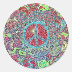 Psychedelic Groovy Trippy Fredstecken Runt Klistermärke
