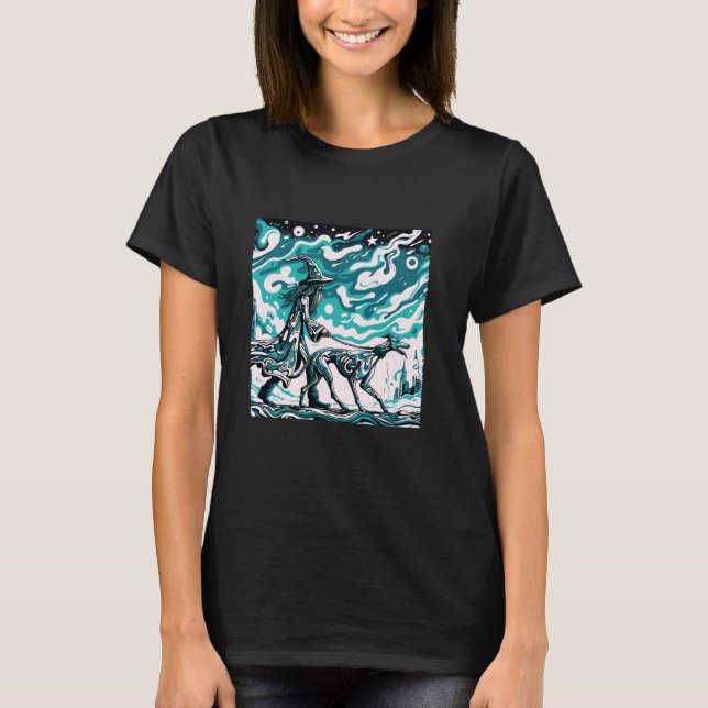 Psychedelic-guiden Walking WhiFN Lurcher Greyhou T Shirt (Framsida)