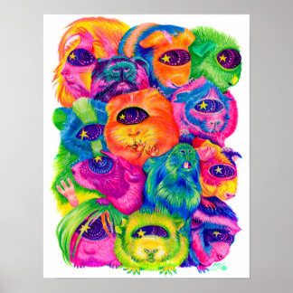 Psychedelic Guinea Gris Pile Skriv ut Poster