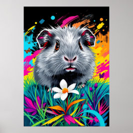 Psychedelic Guinea Gris - Pop Art Pet Porträtt Poster