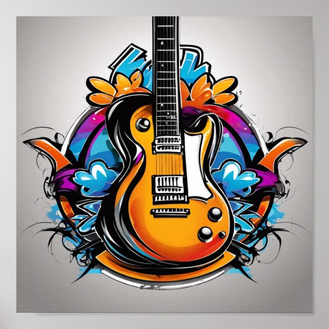 Psychedelic Guitar T-Shirt Poster (Framsidan)