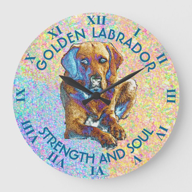 Psychedelic guld- Labrador Retriever Stor Klocka (Framsida)