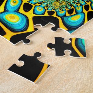 Psychedelic Guld Peacock Trippy Fractal Pussel