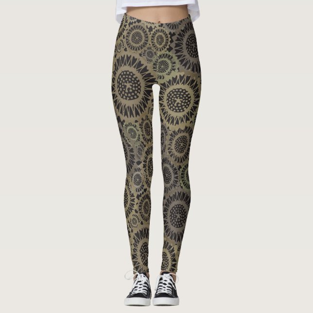 Psychedelic Guld Solros Leggings (Framsida)