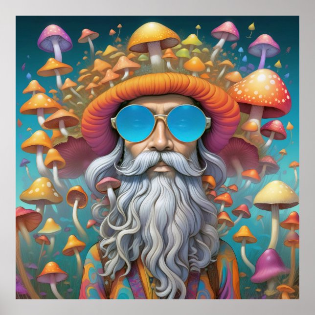 Psychedelic Guru Trippy Hippie Mushroom Poster (Framsidan)