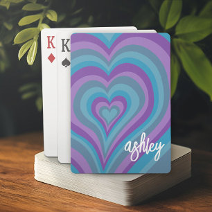 Psychedelic Hearts Calligraphy Script Namn Lila Casinokort