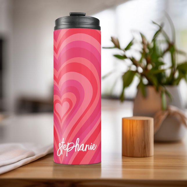 Psychedelic Hearts Calligraphy Script Namn Pinks (Personalized Thermal Tumbler - Add Photos, Text - Customize Completely in the Advanced Design Area)