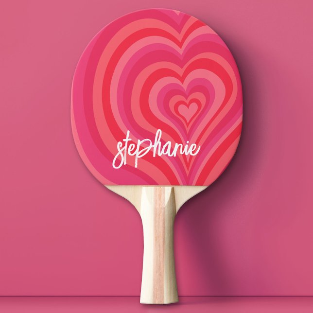 Psychedelic Hearts Calligraphy Script Namn Pinks Pingisracket (Custom Ping Pong Paddle)