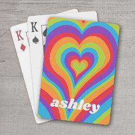 Psychedelic Hearts Calligraphy Script Namn Rainbow Casinokort