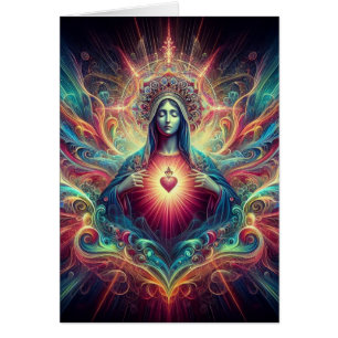 Psychedelic Helig Heart of Mary Hälsningskort