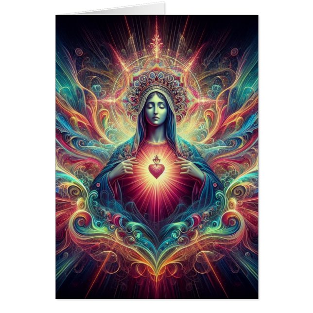 Psychedelic Helig Heart of Mary Hälsningskort (Framsidan)