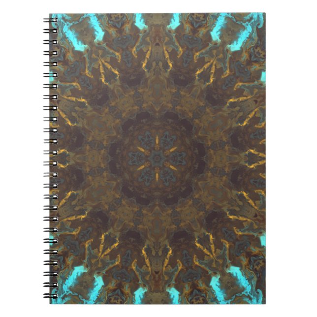 Psychedelic Hippie Blue Guld och Mörk Red Anteckningsbok (Framsidan)
