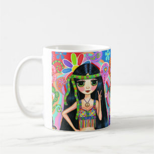 Psychedelic Hippie Chick Fredstecken Cute 1960 s Kaffemugg