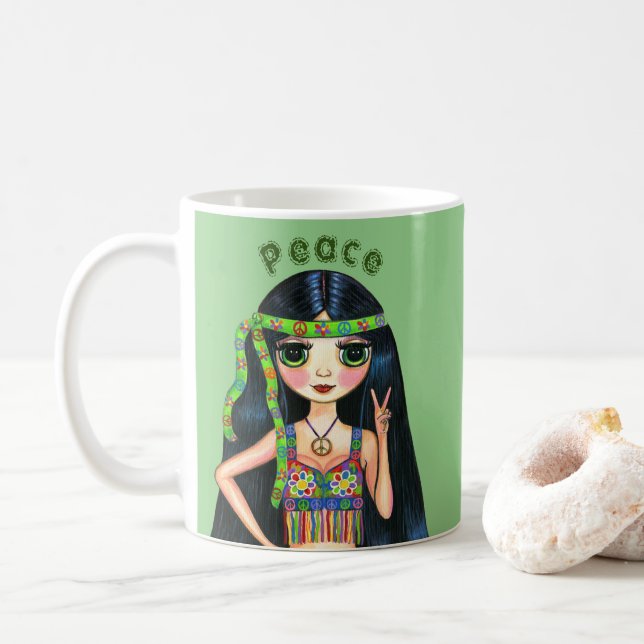 Psychedelic Hippie Chick Fredstecken Headband 1960 Kaffemugg (Med munk)