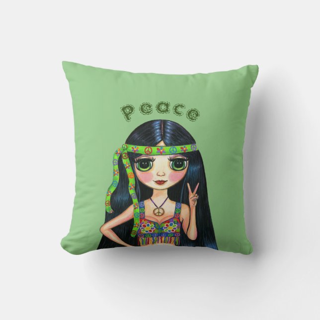 Psychedelic Hippie Chick Fredstecken Headband 1960 Kudde (Framsida)