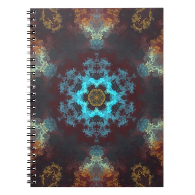 Psychedelic Hippie Flower Blue Red and Gult Anteckningsbok (Framsidan)