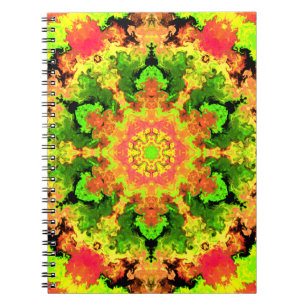 Psychedelic Hippie Flower Grönt Orange och Red Anteckningsbok