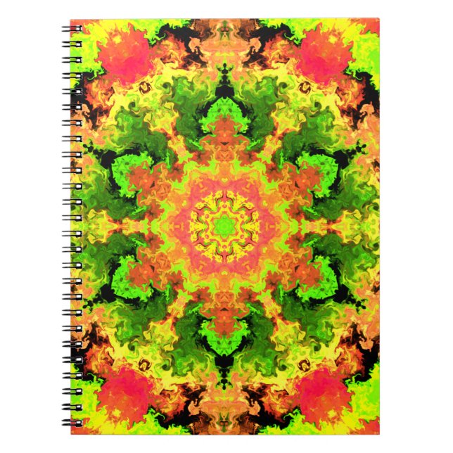 Psychedelic Hippie Flower Grönt Orange och Red Anteckningsbok (Framsidan)