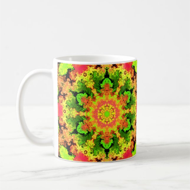 Psychedelic Hippie Flower Grönt Orange och Red Kaffemugg (Vänster)