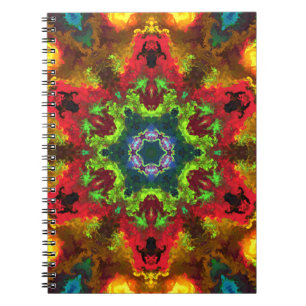 Psychedelic Hippie Flower Grönt Red and Orange Anteckningsbok