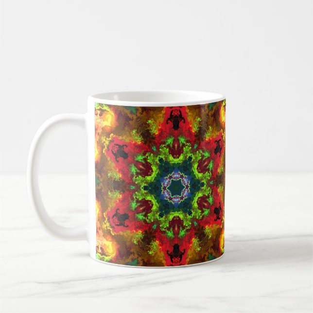 Psychedelic Hippie Flower Grönt Red and Orange Kaffemugg (Vänster)