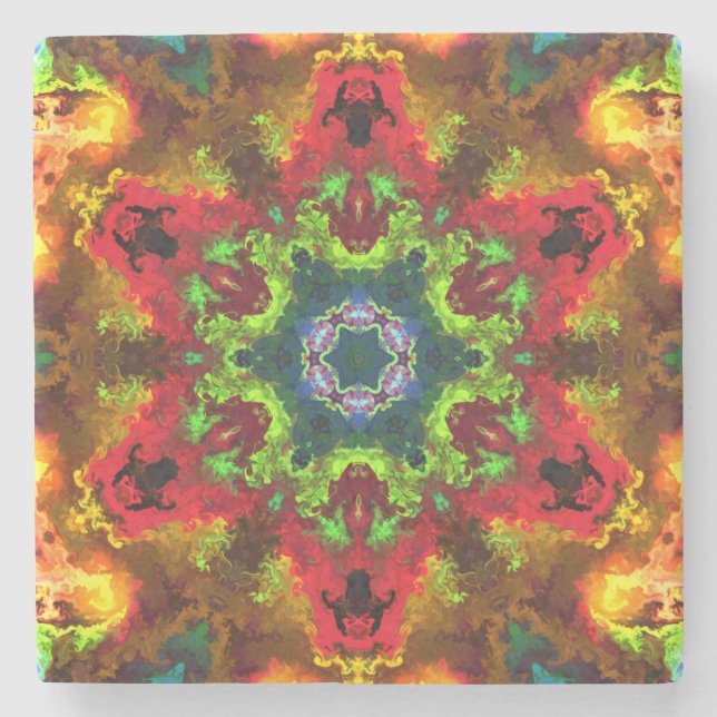 Psychedelic Hippie Flower Grönt Red and Orange Stenunderlägg (Framsidan)