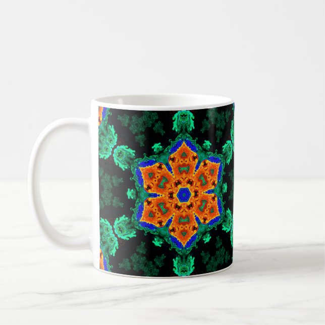 Psychedelic Hippie Flower Orange and Teal Kaffemugg (Vänster)