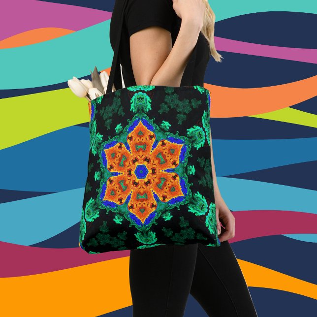 Psychedelic Hippie Flower Orange and Teal Tygkasse (Skapare uppladdad)