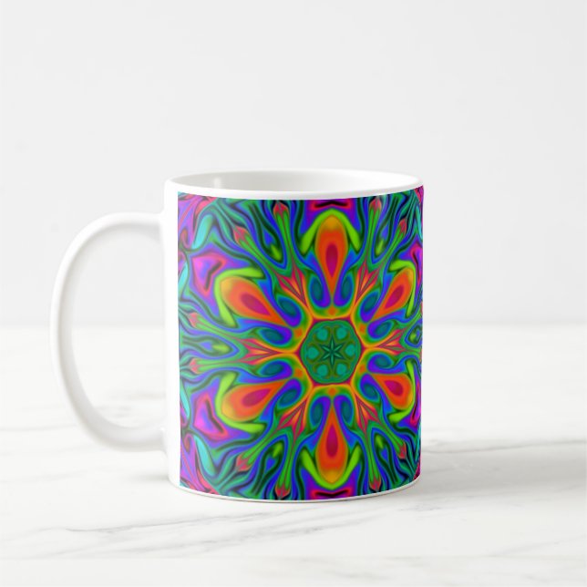 Psychedelic Hippie Flower Rainbow Kaffemugg (Vänster)