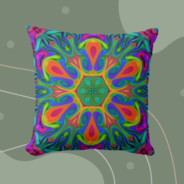 Psychedelic Hippie Flower Rainbow Kudde (Skapare uppladdad)