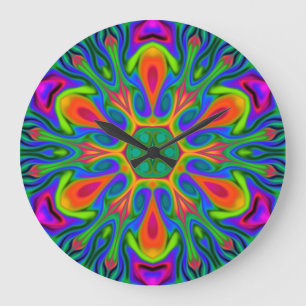 Psychedelic Hippie Flower Rainbow Stor Klocka
