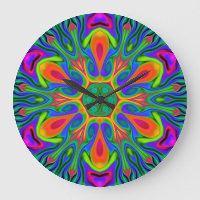 Psychedelic Hippie Flower Rainbow Stor Klocka (Framsida)
