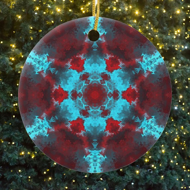 Psychedelic Hippie Flower Red and Blue Julgransprydnad Keramik (Skapare uppladdad)