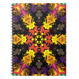 Psychedelic Hippie Flower Red Gult and Lila Anteckningsbok
