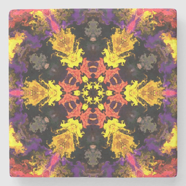 Psychedelic Hippie Flower Red Gult and Lila Stenunderlägg (Framsidan)
