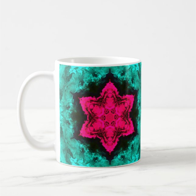 Psychedelic Hippie Flower Rosa and Teal Kaffemugg (Vänster)
